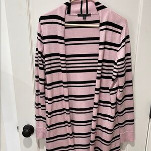 Pink and Black Striped Women's long cardigan sweater